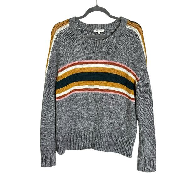 Madewell Heath Pullover Sweater L Gray Stripe Oversized Wool Alpaca Blend Boho - Picture 3 of 13